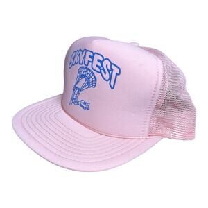 Vintage 1993 Sky Fest NY Pink Trucker Cap Mens OSFA Parachute Pig